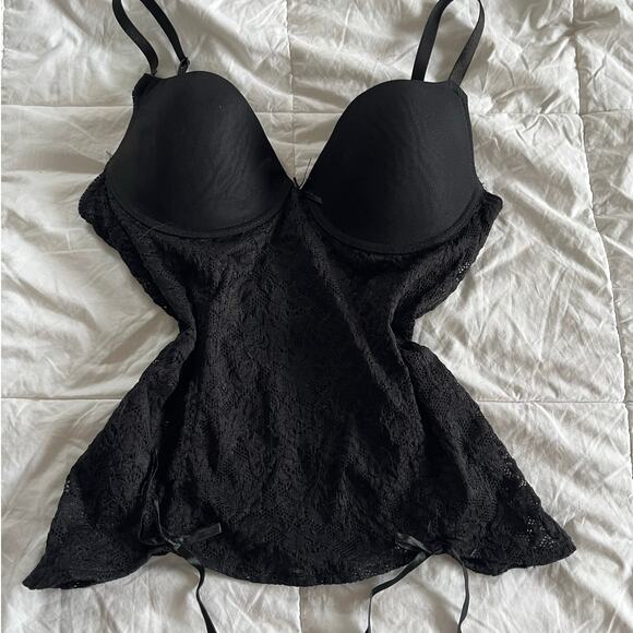 Source Unknown Tops - Donna Loren Black Lace Sexy Y2K Sheer Bottom Premium Camisole Top Medium